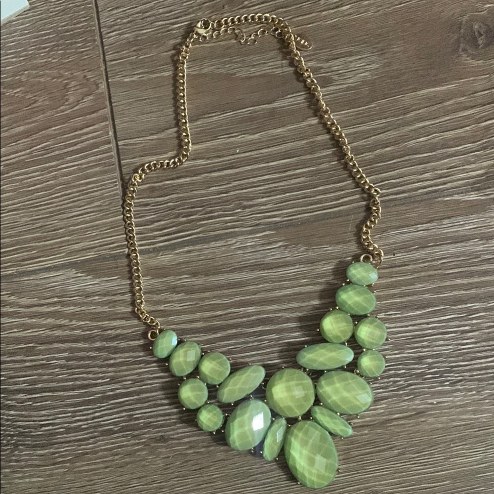 Green and Gold Bib-Style Necklace with Teardrop Stones